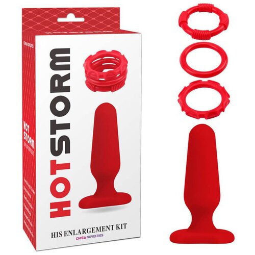 Chisa Crveni silikonski set od 3 gumice za penis i analnom kupom CN 494752871 Slike