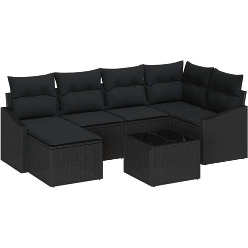 vidaXL Vrtni set za objedovanje Set od 7 Crna Ratan, Poliester Cene