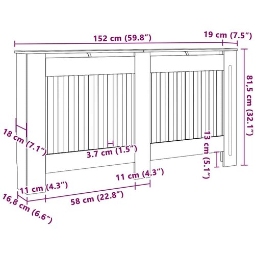 VidaXL pokrivač radijatora 2 pcs siva 152 x 19 x 81.5 cm Slike