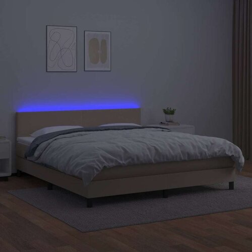  Krevet box spring madrac LED cappuccino 180x200cm umjetna koža Slike