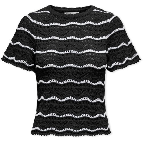 Only Puloverji Anna Sofia Life Knit - Black/Cloud Dancer Črna Cene