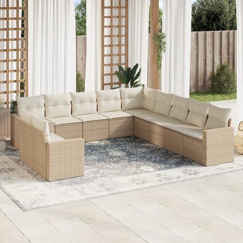 vidaXL 11-dijelni set vrtnih sofa od poliratana s jastucima bež Cijene