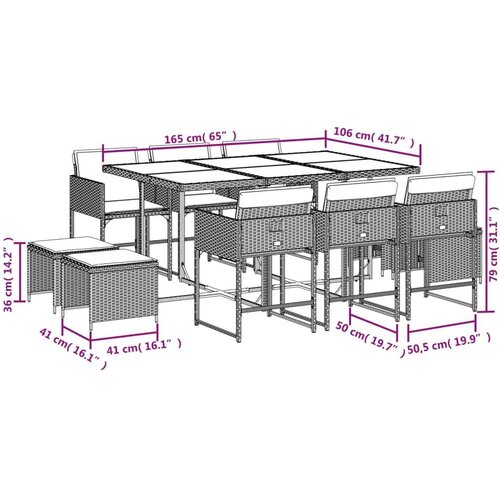 VidaXL 11-dijelni vrtni blagovaonski set s jastucima poliratan crni Slike