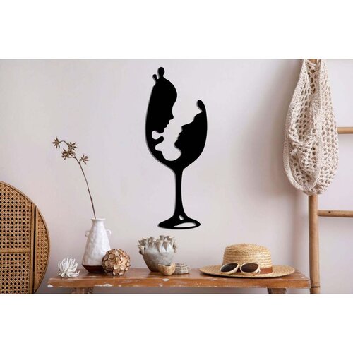 Wallxpert metalni zidni ukras 5684, vinska čaša od profila dva lica, 45 x 17 cm, crni Cene