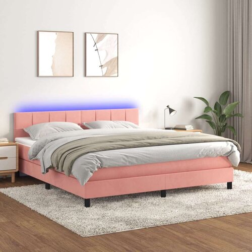  Box spring s madracem LED ružičasti 160x200cm bar&scaron;unasti Cijene