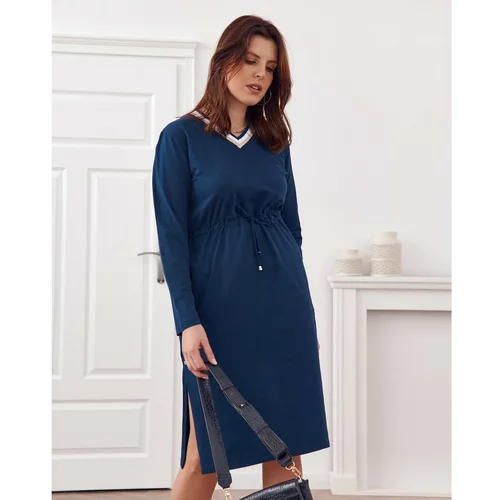 Fasardi Plus Size dress tied at the waist in navy blue