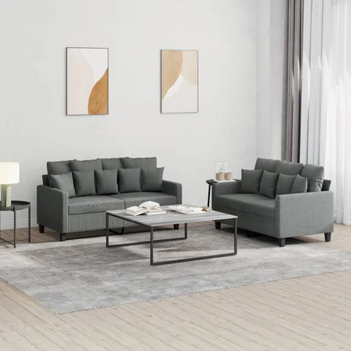 vidaXL 2-dijelni set sofa s jastucima tamnosivi od tkanine