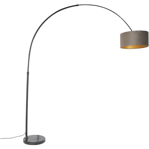 QAZQA Obločna svetilka črno žametno senčilo taupe z zlatom 50 cm - XXL Cene