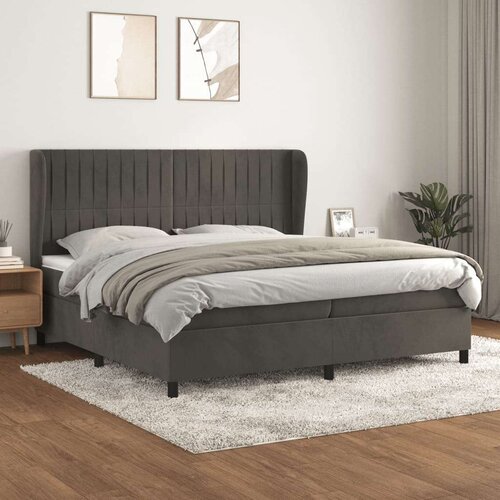 Box spring postelja z vzmetnico temno siva 200x200 cm žamet, (20726953) Slike