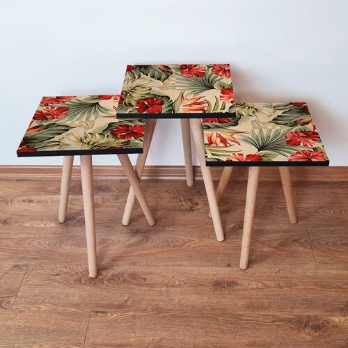 Hanah home 3Shp205 - beige beigeredgreen nesting table (3 pieces) Cene