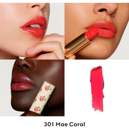 Gucci Beauty Rouge &amp;agrave; L&amp;egrave;vres Voile &amp;scaron;minka z ble&amp;scaron;čečim fini&amp;scaron;em odtenek 301 Mae Coral 3.5 g Slike