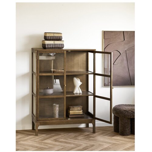 House Nordic Tamno smeđa vitrina u dekoru hrasta 90x126x40 cm Zamora &amp;ndash; Slike