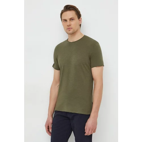 Sisley Pamučna majica za muškarce, boja: zelena, bez uzorka