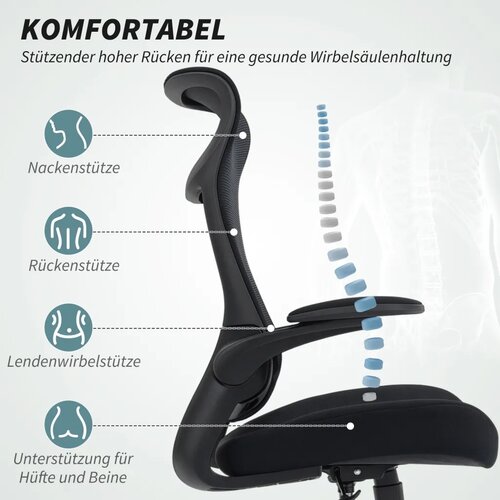  Ergonomska uredska stolica 3D nasloni za ruke mrežasti naslon naslon za glavu funkcija nagiba crna Slike