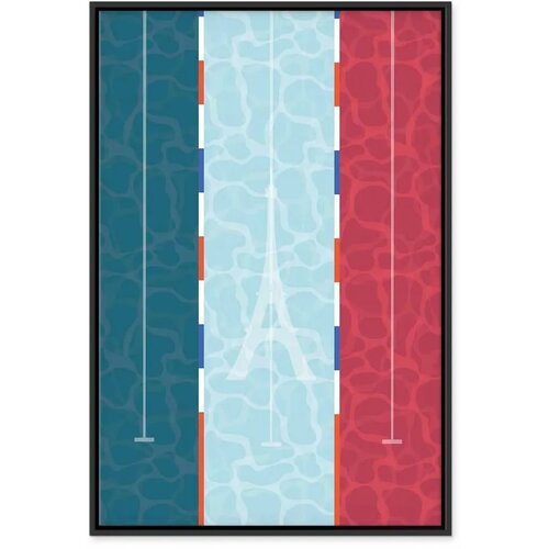  Slika - Graphic Illustration of a Swimming Pool Against the Backdrop of the French Flag 60x90 U crnom drvenom okviru Slike