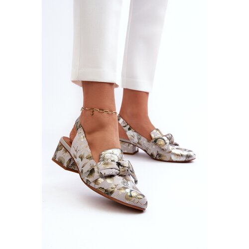 Maciejka Women&amp;#039;s Leather Sandals with Low Heel in Flowers Slike