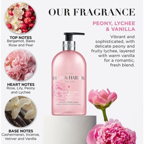 Baylis &amp;amp; Harding Peony, Lychee &amp;amp; Vanilla tekoče milo za roke z vlažilnim učinkom 500 ml Slike
