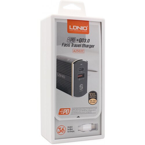 Ldnio A2502C PD+USB 5V/3A FAST QC 3.0 za Iphone lightning crni punjač za mobilni telefon Slike