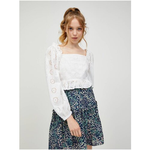 Vero Moda White perforated cropped blouse with balloon sleeves Naima - Ladies Cene