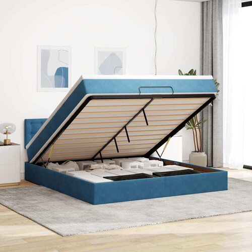 vidaXL Otomanska postelja z vzmetnico Temno modra 160x200 cm Žamet Cene