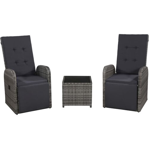 Poli 3-dijelni bistro set od poliratana s jastucima sivi Slike