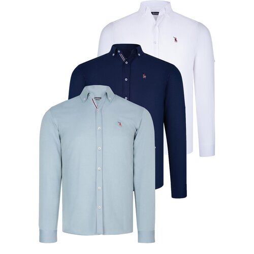 Dewberry TRIPLE SET G674 MENS SHIRT-NAVY BLUE-WHITE-WATER GREEN Slike