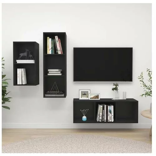 Den Komplet TV omaric 3-delni črna iverna plošča