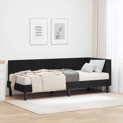 vidaXL Kutni okvir kreveta s madracem Crna 80 x 200 cm Baršun Cene