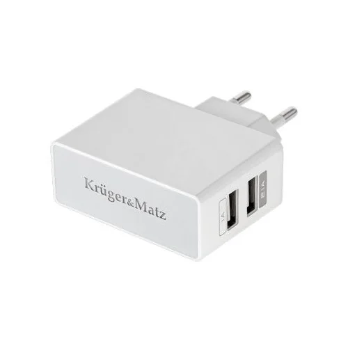 KRÜGER&MATZ Polnilec AC za telefone KRUGER-MATZ 2xUSB, 2,1A, bele barve, (20823082)