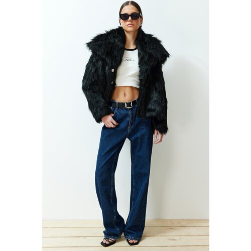 Trendyol Black Oversize Wide Cut Fur Coat Cene