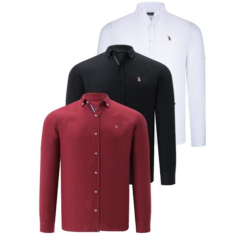Dewberry TRIPLE SET G674 MENS SHIRT-BLACK-WHITE-BURGUNDY Slike