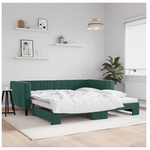 VidaXL Izvlečna dnevna postelja temno zelena 100x200 cm žame Slike