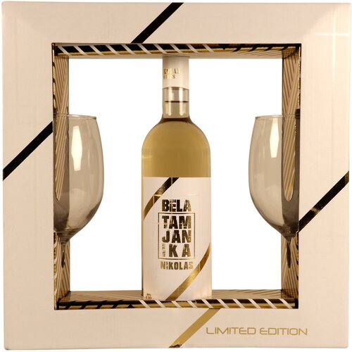 Nikolas Wines poklon set premium belo vino 0.75l + 2 čaše Cene