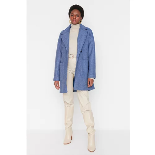 Trendyol Blue Wide Cut Oversize Wool Cachet Coat