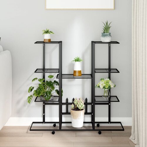 vidaXL Stojalo za rože s kolesi 94,5x24,5x91,5 cm črno železo Cene