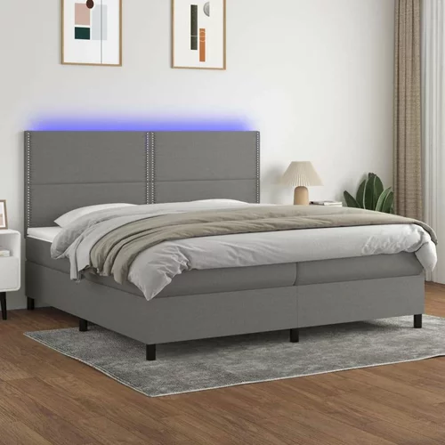  Box spring postelja z vzmetnico LED temno siva 200x200 cm blago, (20725586)