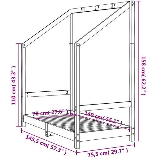  Okvir za dječji krevet bijeli 70 x 140 cm od masivne borovine Slike