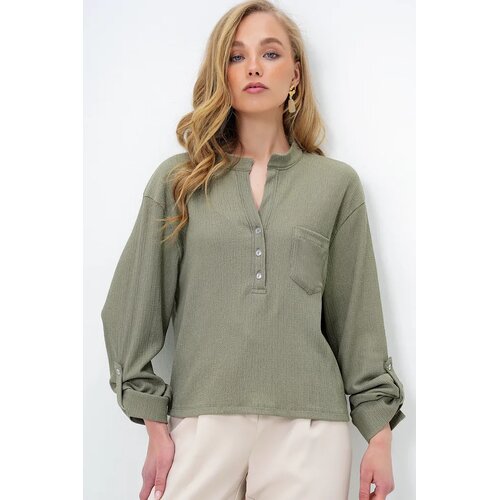 Trend Alacati Stili Ženska bluza dugih rukava Alc-X13877, V-izrez, Zelena Cene