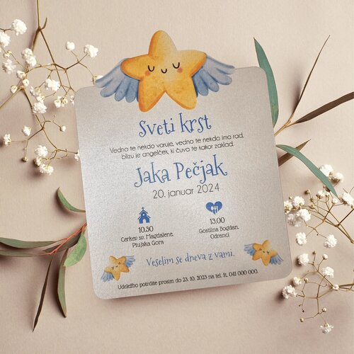  Vabilo za krst z izrezano zvezdico modro REK 01-05 Cene
