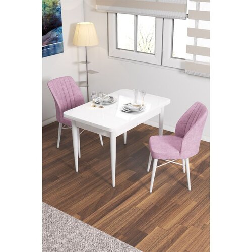 Hanah home trpezarijski set Arp, sto i 2 stolice, bela ploča, roze tkanina Babyface Cene