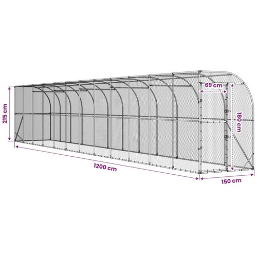  Kavez za piletinu uz zid Srebrna 600 x 150 x 215 cm - 1000 x 200 x 215 cm Bez krova Cene