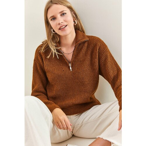 Bianco Lucci Women's Zippered Turtleneck Oversized Knitwear Sweater Slike