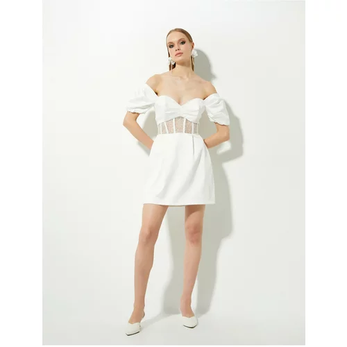 Koton Bridal Mini Dress Off-the-Shoulder Bodice Detailed