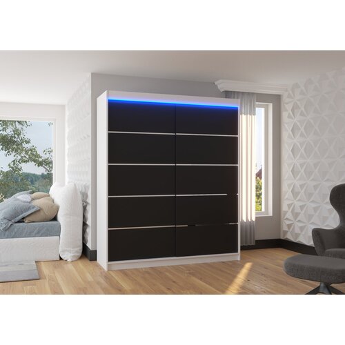 ADRK Klizni ormar SPECTRA s LED rasvjetom, 180 cm - BIJELA-CRNA Cene