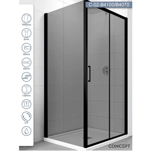Copen Tuš kabina C-02-B4100/B4070 Atlas Black crni ram 100x70x195cm tamno staklo 6mm Cene