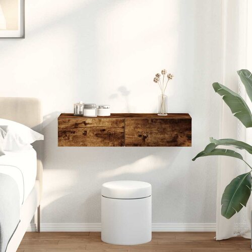 VidaXL Stenska polica s predali dimljen hrast 80x33x17 cm inž. les Slike