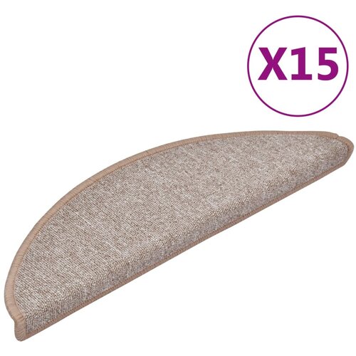  Prostirke za stepenice 15 kom 56x17x3 cm svijetlosmeđe poluokrugle Slike