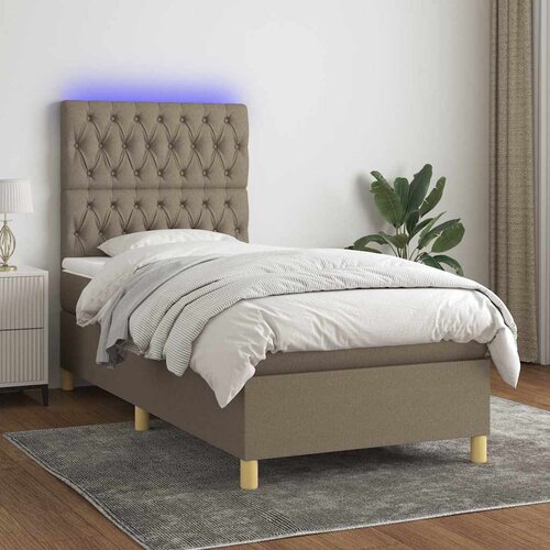  box spring s madracem LED smeđesivi 90x190 cm tkanina Cijene