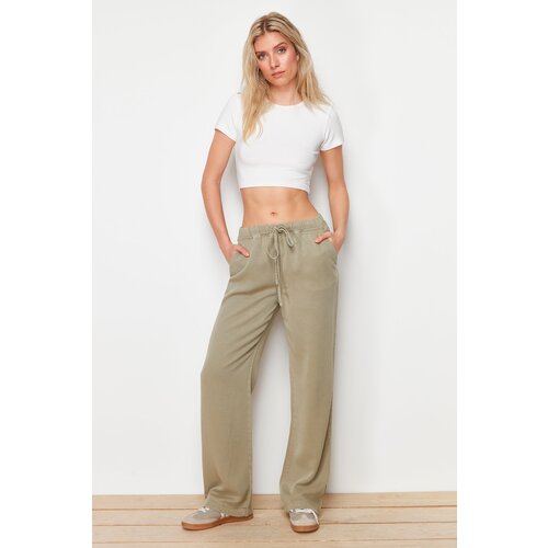 Trendyol Khaki 100% Tencel&amp;trade; High Waist Jeans with Elastic Waist Slike