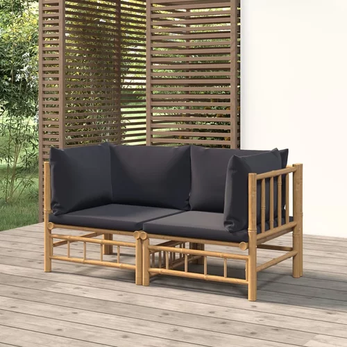 vidaXL Kutne vrtne sofe s tamnosivim jastucima 2 kom od bambusa